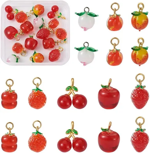 Miniatura 23 de Cheriswelry 10 dijes de fruta naranja, de resina, coral, lindos colgantes, adornos colgantes con lazo de hierro de 0.99 a 0.98 pulgadas, decoración