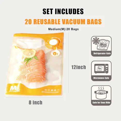 Miniatura 2 de Bolsas Sous Vide Reutilizables, Bolsa Selladora al Vacío para Alimentos Sin BPA, Bolsa con Cremallera al Vacío, 20 bolsas de almacenamiento