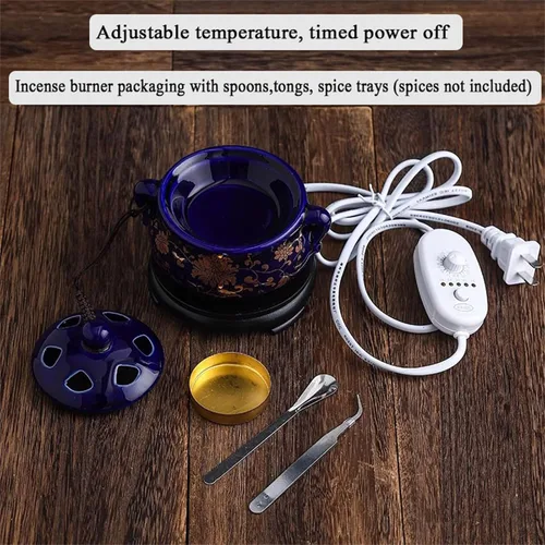 Miniatura 5 de Quemador eléctrico de resina con temporizador, quemador de incienso eléctrico de cerámica, quemador Bakhoor incensario de 110 V para porche, patio