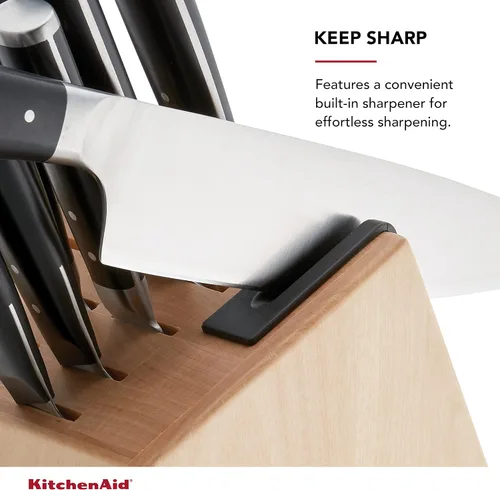 Miniatura 2 de Juego de bloque de cuchillos KitchenAid Gourmet con triple remache forjado con afilador de cuchillos integrado, cuchillos de cocina de acero