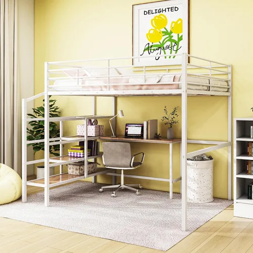 Miniatura 8 de Favfurish Litera de Metal de Piso Twin XL sobre Queen con Escaleras Inclinadas y Barandillas de Seguridad para Dormitorio, Habitaciones de Negro