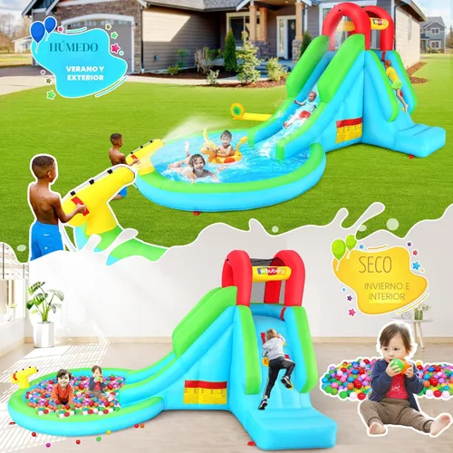 Miniatura 2 de Tobogán acuático inflable para niños, parque acuático 5 en 1 con tobogán para húmedo y seco, toboganes acuáticos inflables de 13 x 8.3 x 7.1 pies