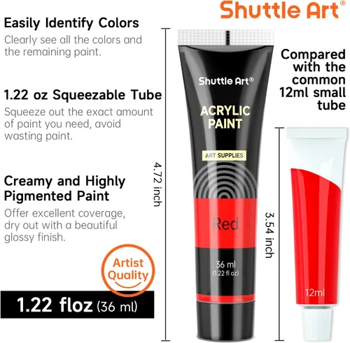 Miniatura 3 de Juego de pintura acrílica de 30 colores Shuttle Art, tubos de 36 ml con 3 pinceles, pintura acrílica de grado artista, para niños, adultos