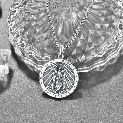 Miniatura 11 de Odinstone Collar de plata de ley 925 con medalla de San Miguel/San Cristóbal/San Benito/Crucifijo de Jesús/San Uriel/Arcángel Rafael para hombres