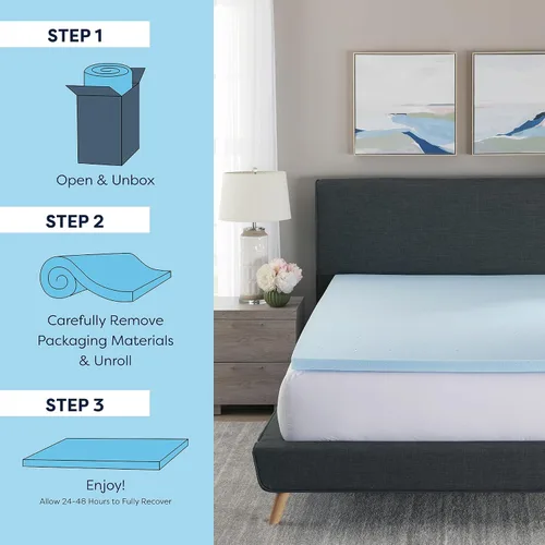 Miniatura 2 de Cubrecolchón de espuma viscoelástica de 3 pulgadas, con infusión de gel, diseño ventilado, espuma certificada CertiPUR-US, color azul
