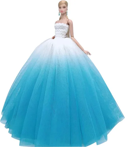 Ropa de muñeca nupcial blanca y azul, vestido de novia para niña de 11.5 pulgadas, vestido de princesa de fiesta, accesorios de muñecas de 1/6
