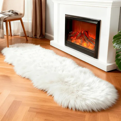 Miniatura 42 de linmopm Alfombra de piel sintética de pelo lanudo esponjoso negro de 2x6 pies para dormitorio, cabecera de la cama, suelo, sala de estar, cojín