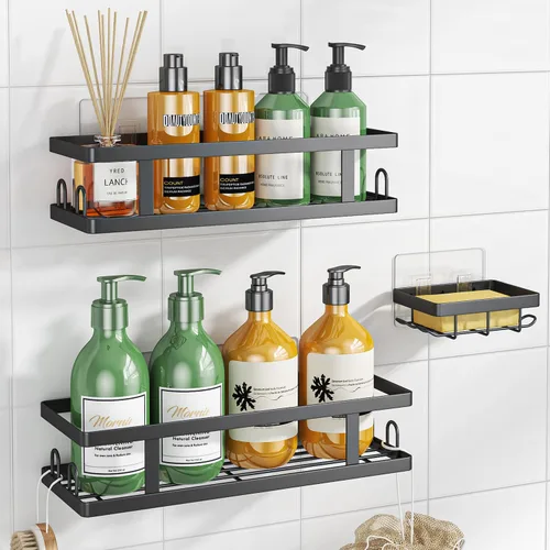 Miniatura 9 de Youvip Organizador de ducha adhesivo sin taladro, organizador de baño con soporte para jabón, estantes inoxidables de gran capacidad para ducha