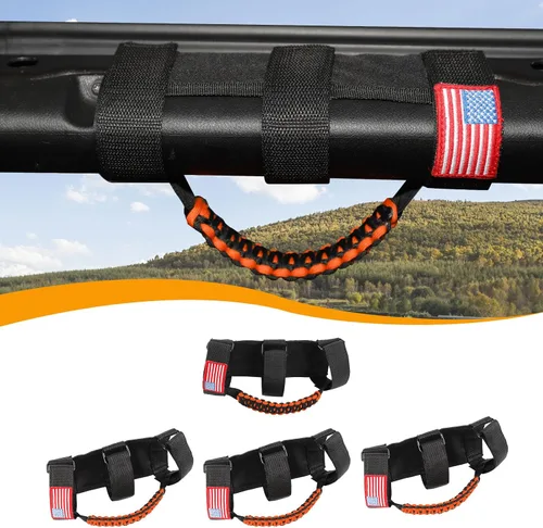 Miniatura 19 de Hoolcar 4 asas de agarre de barra antivuelco, asas de agarre de paracaídas compatibles con Jeep Wrangler YJ TJ JK JKU JL JLU y Gladiator JT Negro