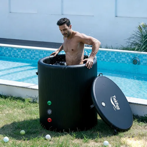 Miniatura 5 de Bañera de hielo ovalada para atletas: bañera portátil de inmersión en frío con tapa aislada, adecuada para uso en interiores y exteriores, baño