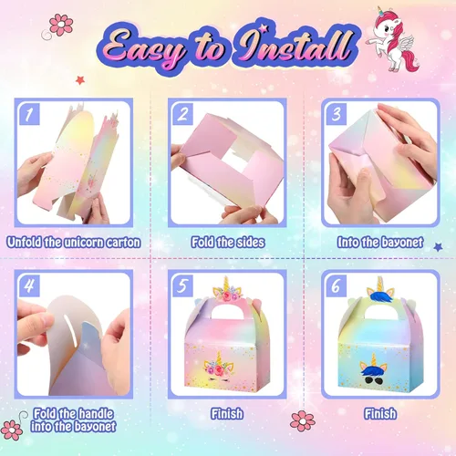 Miniatura 6 de Leinuosen Cajas de regalo de unicornio – Cajas de dulces con temática de arcoíris para niñas y niños decoración de fiesta de cumpleaños