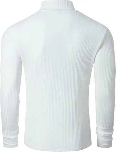 Miniatura 3 de TURETRENDY Camisetas elásticas para hombre, cuello alto, manga larga, de punto, casual, ajustadas, básicas