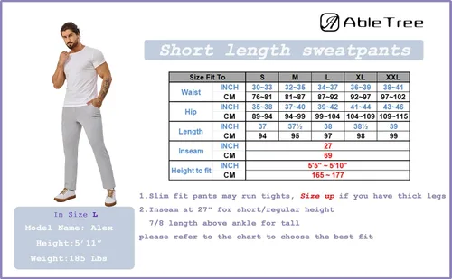 Miniatura 6 de AbleTree Pantalones deportivos con forro polar de 27 pulgadas de entrepierna Atheltic Joggers para hombres cortos con bolsillo con cremallera