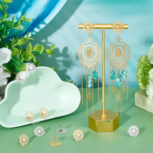 Miniatura 2 de UNICRAFTALE Alrededor de 24 aretes bohemios con bucle de acero inoxidable de filigrana hueca con tapones, tuercas de oreja de 0.028 in para 2