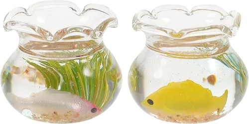 Kisangel Cuencos de peces dorados en miniatura, 2 unidades, 1 y 12, accesorios decorativos para casa de muñecas y decoración de micro jardín