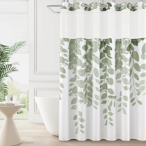 Miniatura 39 de BOODII Cortinas de ducha negras de 36 x 72 pulgadas, cortina de ducha de eucalipto de primavera para baño, cortina de baño con textura de flameado