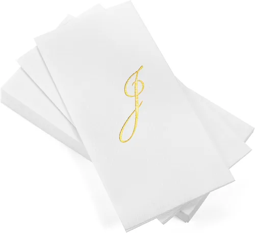 Miniatura 12 de AH AMERICAN HOMESTEAD Servilletas desechables – Servilletas doradas con monograma para invitados, servilletas acolchadas como tela para baño