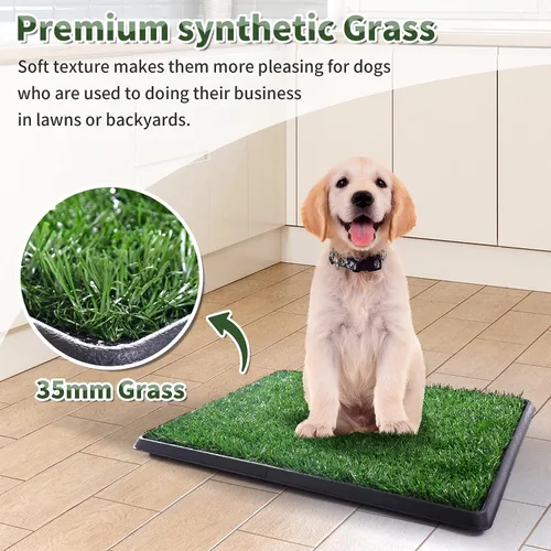 Miniatura 7 de Almohadilla de césped para perros con bandeja, 25 x 20 pulgadas, almohadilla de césped artificial para entrenamiento de cachorros, inodoro portátil