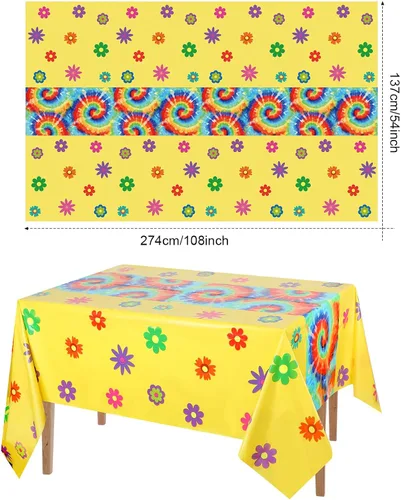 Miniatura 2 de Oudain 6 piezas de decoración de fiesta de los años 70, mantel hippie para decoración de los años 60, cubierta desechable de plástico retro