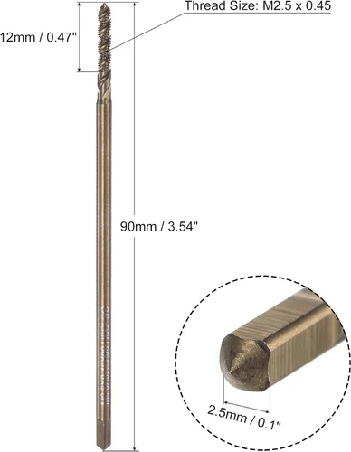 Miniatura 2 de uxcell Grifo de rosca espiral para flauta M2.5 x 0.45, cobalto métrico HSS (acero de alta velocidad) chapado en titanio Macho roscado de máquina H2