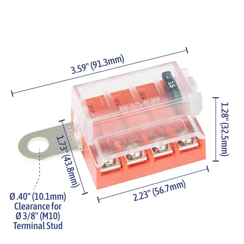 Miniatura 5 de Blue Sea Systems 5023 ST Bloque de fusibles de hoja para terminal de batería de 4 vías con cubierta, 100 amperios Con tapa.