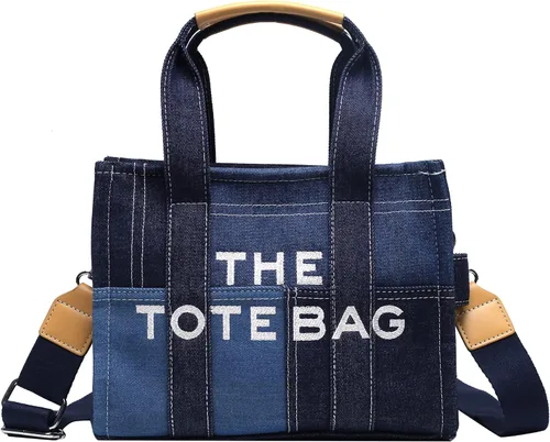 Bolso de mano para mujer, bolso de mano con cremallera, lona, piel sintética, bolso cruzado de mezclilla, bolso de hombro para oficina, viajes