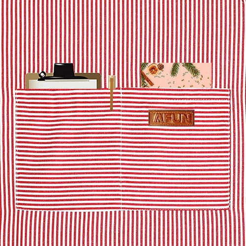 Miniatura 5 de AFUN Delantal de mezcla de algodón ajustable a rayas con bolsillos para mujeres y hombres (negro/rojo1, 2)