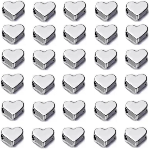 Miniatura 9 de 200 cuentas espaciadoras en forma de corazón, cuentas espaciadoras de agujeros pequeños, cuentas sueltas de metal para hacer pulseras, collares