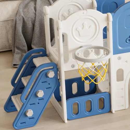 Miniatura 6 de Juego para exteriores 11 en 1 con tobogán y columpio, parque infantil interior para niños, con aro de baloncesto, pasillo extralargo, tobogán