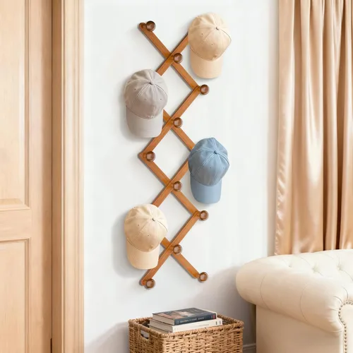 Miniatura 7 de WGFKVAS Perchero para sombreros de pared con 14 ganchos, de madera maciza, perchero expandible para colgar abrigos, sombreros, bolsos, gorras
