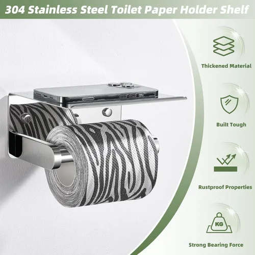 Miniatura 7 de APLusee Soporte de papel higiénico con estante para teléfono, cromo pulido, accesorios de baño de acero inoxidable SUS 304, dispensador de rollos
