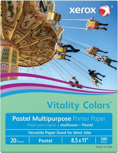 Xerox Vitality Colors Impresora multiuso y papel de copia, 1 resma, verde, letra (8.5 x 11 pulgadas), 500 hojas por resma, 20 libras, 30% reciclado