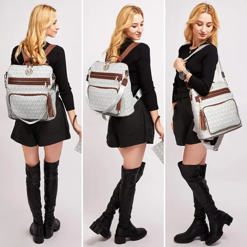 Miniatura 44 de MKP COLLECTION Mochila de moda para mujer, bolsa convertible grande para mujer, mochila de viaje, bolsa de hombro, juego de 2 piezas con borla, Beige