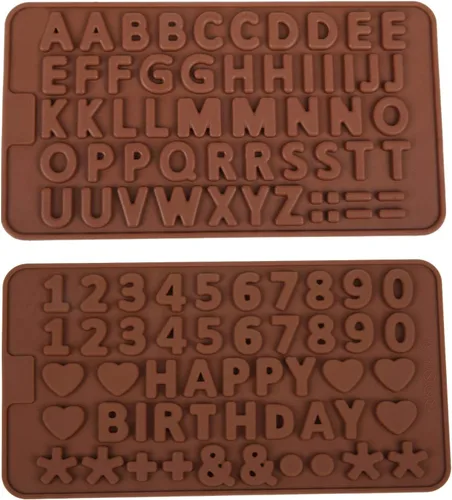 Paquete de 2 moldes de silicona con letras numéricas del alfabeto numérico para chocolate para decoración de pasteles (número y alfabeto (paquete de