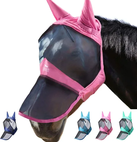 Miniatura 25 de Harrison Howard CareMaster Pro - Máscara luminosa para mosca de caballo, gran espacio para los ojos, nariz larga con orejas, protección UV para Azul