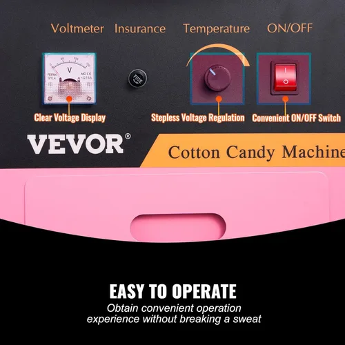 Miniatura 3 de VEVOR - Carro para máquina eléctrica de algodón de azúcar, fabricante de hilo dental comercial de 1000W con tazón de acero inoxidable, cuchara