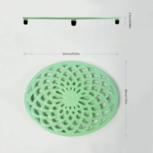 Miniatura 2 de HAWOK Salvamanteles ovalados de hierro fundido esmaltado con clavijas de goma, salvamanteles de metal para platos calientes, verde