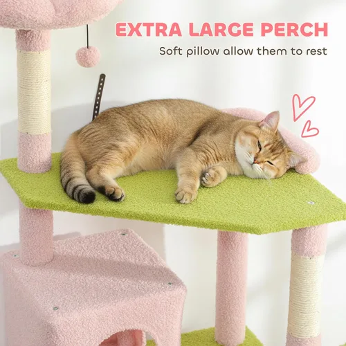 Miniatura 4 de PawHut Árbol de flores para gatos, torre grande de 74 pulgadas para gatos de interior con 2 amplios condominios, postes rascadores de sisal, 2 bolas