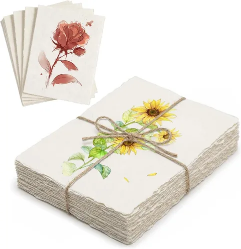 Miniatura 10 de Deckled Edge - Papel de 5 x 7 pulgadas, 50 hojas de papel de acuarela hecho a mano, papel texturizado natural de 300 GSM, papel de algodón rugoso