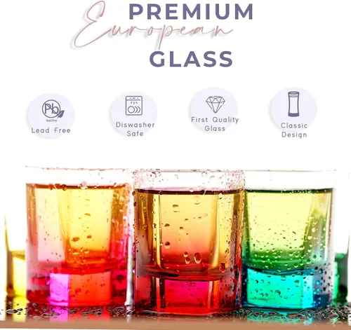 Miniatura 2 de Juego de 6 vasos de chupito de colores (juego de 6 vasos de chupito de 1.75 onzas) pesados, vasos de chupito de colores a granel, vasos de tequila