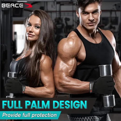 Miniatura 2 de BEACE Guantes de gimnasio para levantamiento de pesas de dedo completo con palma de cuero antideslizante para entrenamiento, ejercicio, fitness
