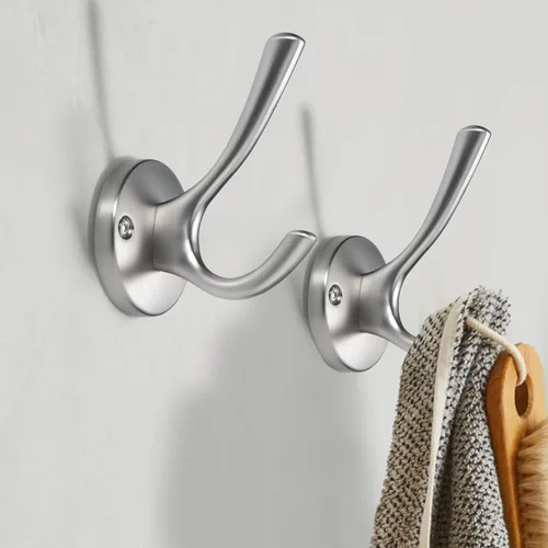 Miniatura 5 de TUNNY Paquete de 5 ganchos redondos para abrigos y toallas – Ganchos de níquel cepillado para colgar abrigos, ganchos para toallas de baño montados
