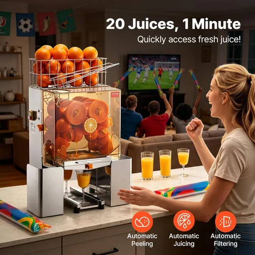 Miniatura 2 de VEVOR Exprimidor de naranja comercial, extractor de jugo automático de 120W, exprimidor de naranja de acero inoxidable para 20 naranjas por minuto