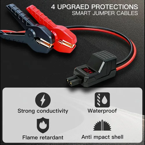 Miniatura 2 de MEGAWISE Abrazaderas de arranque inteligentes, cables de abrazadera de refuerzo automotriz, abrazaderas de cocodrilo de repuesto con pantalla LCD