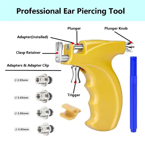 Miniatura 4 de Kit profesional de pistola de perforación de oreja con 6 pares de aretes de plata de ley S925 (chapado en oro amarillo de 18 quilates) + 10 pares