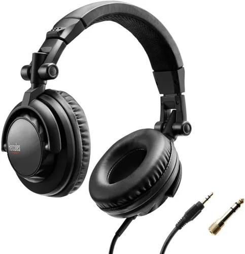 Hercules HDP DJ45: Auriculares cerrados para DJ. Plegables, con auriculares pivotantes y cable de 6,6 pies/6.6 ft