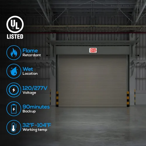 Miniatura 4 de LEONLITE Señal de salida LED roja, luz de salida de ubicación húmeda con batería de respaldo, certificación UL, iluminación de emergencia cableada