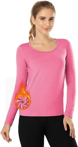 Miniatura 29 de MANCYFIT Tops térmicos para mujer, camisa con forro polar, manga larga, capa base, cuello en V