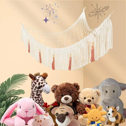 Miniatura 3 de Hamaca para animales de peluche, hamaca grande de macramé de felpa, red de almacenamiento de animales de peluche
