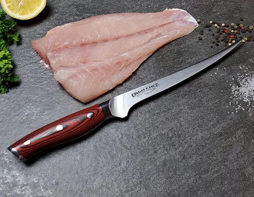 Miniatura 7 de Ergo Chef Crimson Series - Cuchillo de filete flexible curvado de 7.5 pulgadas, hoja de acero inoxidable alemán de alto carbono forjada X50CrMoV15